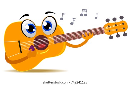 Vector Illustration of Acoustic Guitar Mascot playing itself