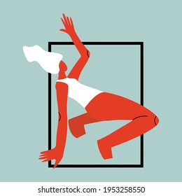 Vector illustration with acrobat woman. Cartoon charcater