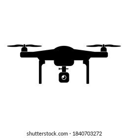 Vector illustration of an action drone with camera on black, white background, editable.