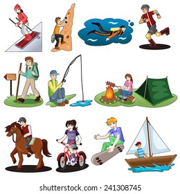 A vector illustration of active people doing outdoor activities 