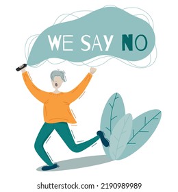 Vector illustration of activist at a protest.  Hand drawn design colorful illustration isolated on white.