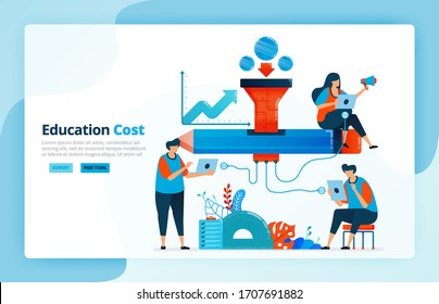 Vector illustration of activities from financing in education. Scholarship and education network. Funding assistance program for students. Financial access. Designed for landing page, web, mobile apps