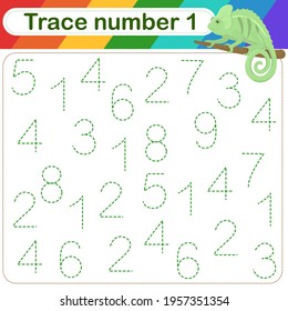 Vector Illustration of activity page for handwriting practice. Learning numbers for kids.Trace number design for learning handwriting. 
