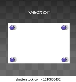 Vector illustration of ad banner label pinned with stationery buttons to the wall message sheet blank for text