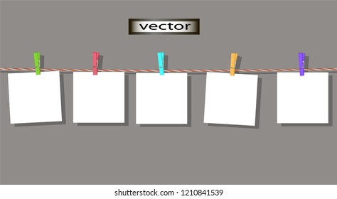 Vector illustration of ad banner label hung on clothespins to twisted rope message sheet blank for text - Powered by Shutterstock - Get 15% off with code: PIKWIZARD15