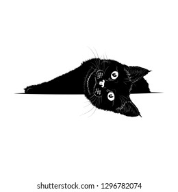 Vector illustration. Ad space. Black silhouette of a recumbent cat.EPS 8