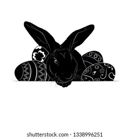 Vector illustration. Ad space. Black silhouette of an Easter Bunny.EPS 8