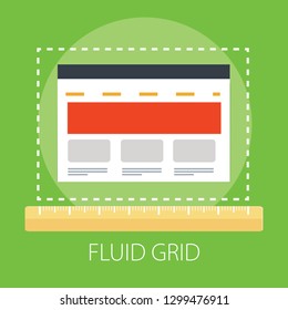 Vector illustration of adaptive & adjustable concept with "fluid grid" layout icon. page symbol.