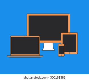 Vector illustration of adaptive web design on different electronic devices