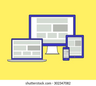 Vector illustration of adaptive web design on different electronic devices