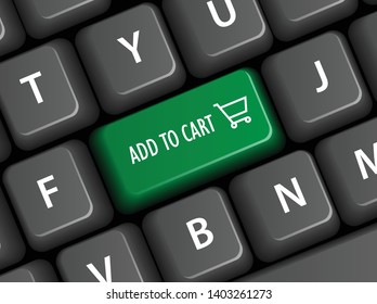 Vector illustration of ADD TO CART key on keyboard with shopping trolley icon