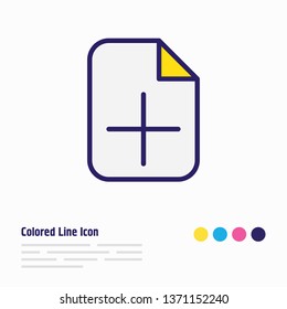 Vector illustration of add document icon colored line. Beautiful workplace element also can be used as plus file icon element.
