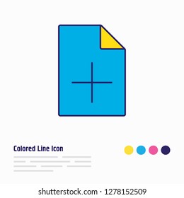 Vector illustration of add file icon colored line. Beautiful internet element also can be used as plus document icon element.