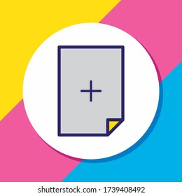 Vector illustration of add file icon colored line. Beautiful paper element also can be used as plus icon element.