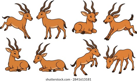vector illustration of addax funny cute cartoon mascot character cartoon with 8 poses 