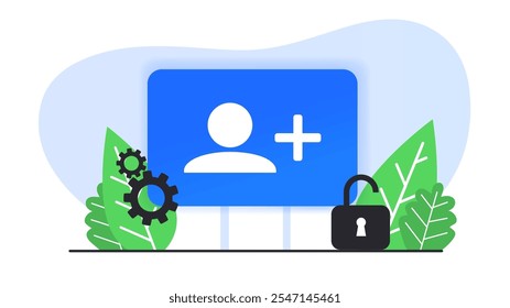 Vector illustration. Adding friend social media personal data design. Business design. Flat cartoon style.