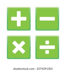 Vector illustration of addition, subtraction, multiplication and division mathematical symbols on white background. For educational books.