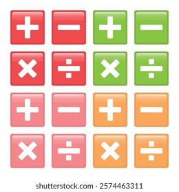 Vector illustration of addition, subtraction, multiplication and division mathematical symbols on white background. For educational books.