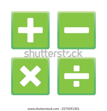 Vector illustration of addition, subtraction, multiplication and division mathematical symbols on white background. For educational books.