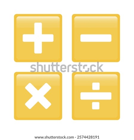 Vector illustration of addition, subtraction, multiplication and division mathematical symbols on white background. For educational books.