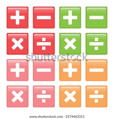 Vector illustration of addition, subtraction, multiplication and division mathematical symbols on white background. For educational books.