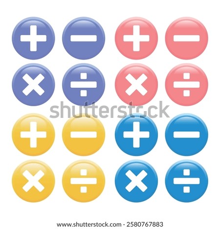 Vector illustration of addition, subtraction, multiplication and division mathematical symbols on white background. For educational books.