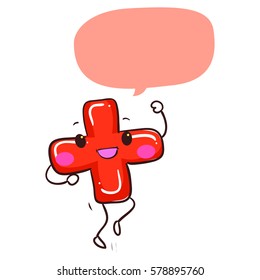 Vector Illustration of Addition Symbol Mascot with Speech Bubble