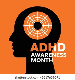 Vector illustration ADHD Attention Deficit Hyperactivity Disorder Awareness Month in October. Ideal for mental health awareness, education, and support themed designs.