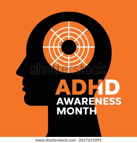 Vector illustration ADHD Attention Deficit Hyperactivity Disorder Awareness Month in October. Ideal for mental health awareness, education, and support themed designs.