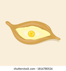 Vector illustration of Adjarian khachapuri. Georgian traditional food.