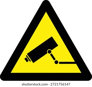 Ilustración vectorial de una señal de advertencia ajustable de la cámara de vigilancia CCTV dentro de un símbolo triangular amarillo del peligro, indicando la supervisión de la seguridad o las áreas controladas del acceso.