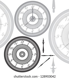 Vector illustration of adjustable, vintage clock with separated hands The hands could be moved to any desired time