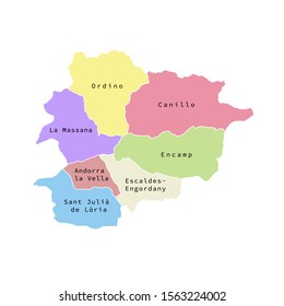 Vector illustration of administrative division map of Andorra. Vector map.