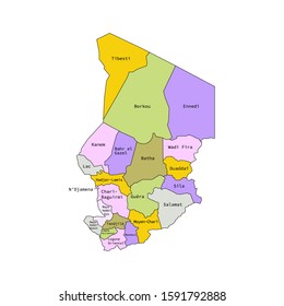 Vector illustration of administrative division map of Chad. Vector map.