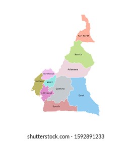 Vector illustration of administrative division map of Cameroon. Vector map.