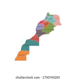Vector illustration of administrative division map of Morocco. Vector map.
