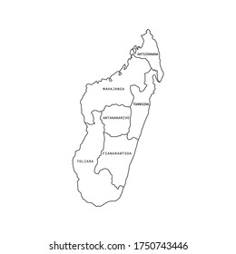 Vector illustration of administrative division map of Madagascar. Vector map.

