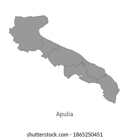 Ilustración del vector: mapa administrativo de Apulia con los nombres de ciudades y provincias.