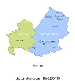 Vector illustration: administrative map of Molise with the names of cities and provinces.