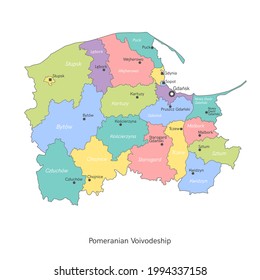 vector illustration: administrative map of Poland. Pomeranian Voivodeship map with gminas