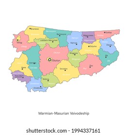 vector illustration: administrative map of Poland. Warmian-Masurian Voivodeship map with gminas