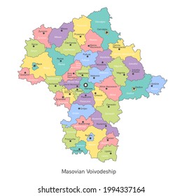 vector illustration: administrative map of Poland. Masovian Voivodeship map with gminas