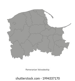 vector illustration: administrative map of Poland. Pomeranian Voivodeship map with gminas