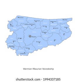 vector illustration: administrative map of Poland. Warmian-Masurian Voivodeship map with gminas