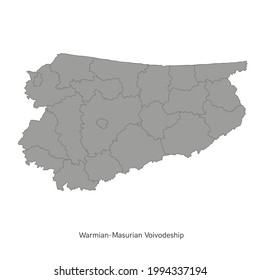 vector illustration: administrative map of Poland. Warmian-Masurian Voivodeship map with gminas