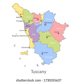 Vector illustration: administrative map of Tuscany with the names of cities and provinces.