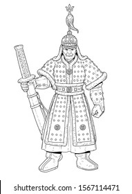  Vector illustration of admiral Yi Sun-shin. He was a Korean naval commander famed for his victories against the Japanese navy during the Imjin war in the Joseon Dynasty.