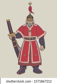 Vector illustration of admiral Yi Sun-shin. He was a Korean naval commander famed for his victories against the Japanese navy during the Imjin war in the Joseon Dynasty.