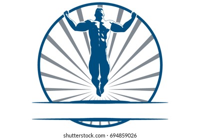A vector illustration of an  Adonis-like body builder, or super hero  type, in a victorious pose,  ready  for your text. 