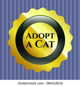 Vector illustration of Adopt a Cat  badge in gold
